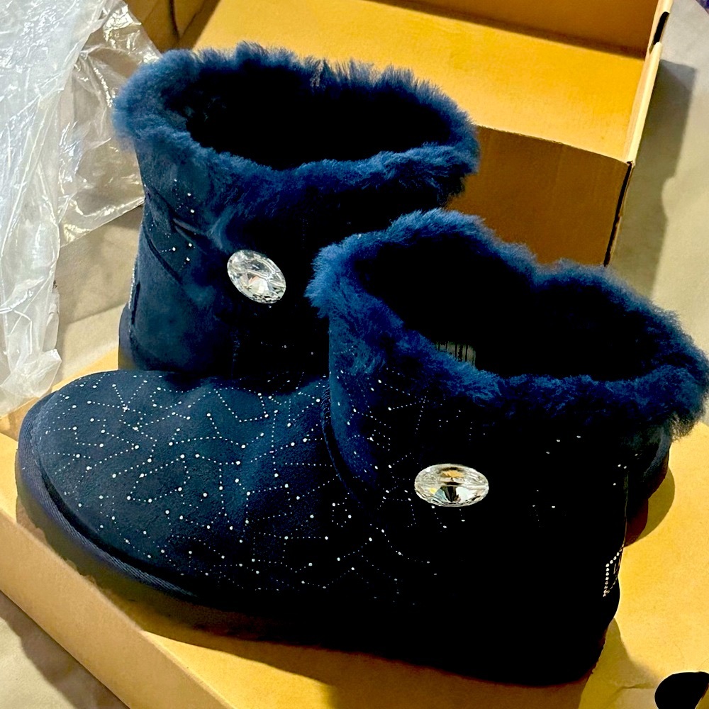 UGG mini Bailey button Swarovski bling navy boots - Picture 6 of 12